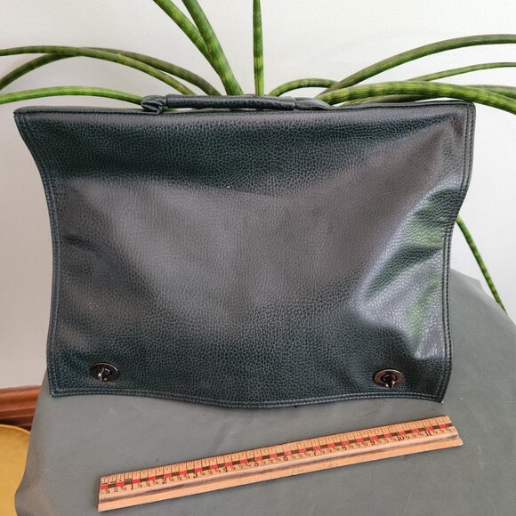 Forest Green Briefcase Computer Bag Purse School Bag Vintage Strap Antique Fashi - Picture 6 of 10